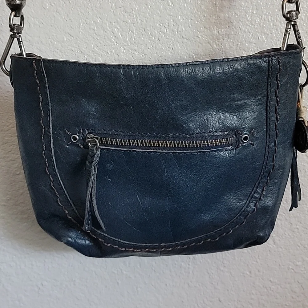 The Sak Navy Blue Leather Hobo with Brown Braided Strap